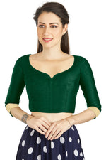 Thumbnail for Aastha Fashion Green Art Silk Sweet Heart Neck style Matty in Sleeves Readymade Blouse - Distacart