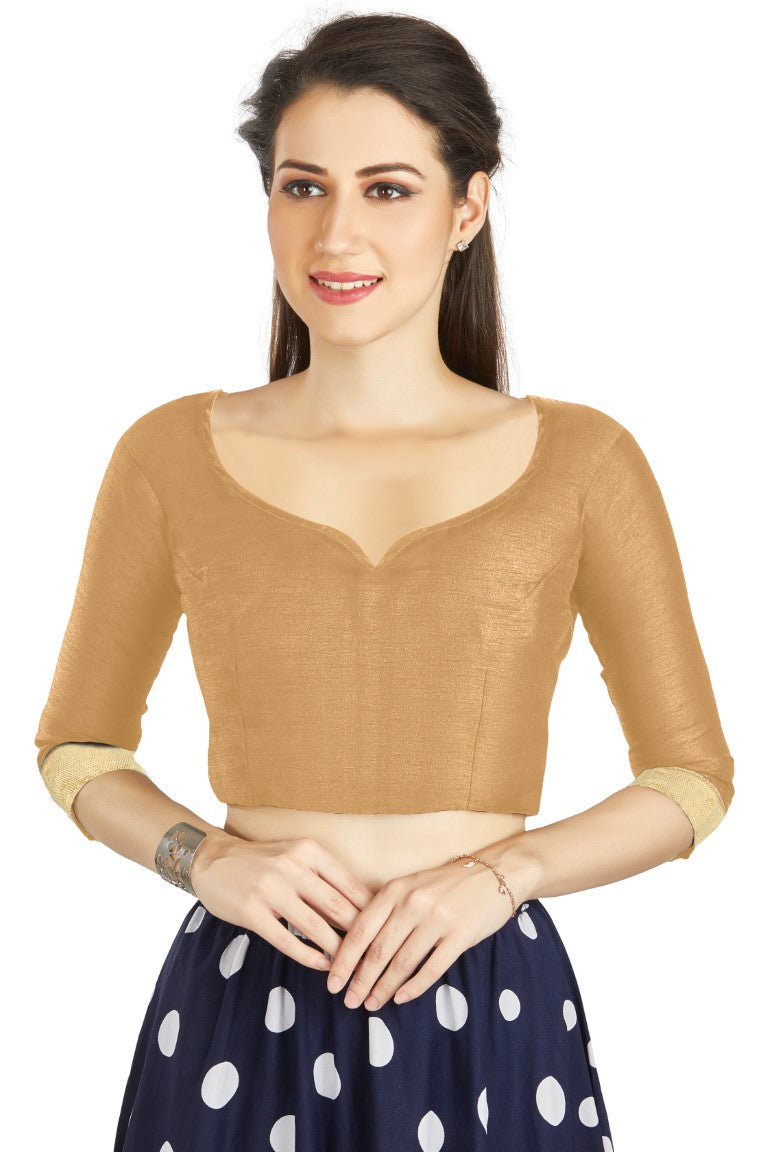Aastha Fashion Beige Art Silk Sweet Heart Neck style Matty in Sleeves Readymade Blouse - Distacart
