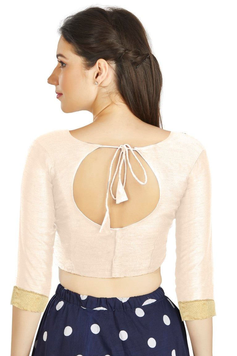 Aastha Fashion Off White Art Silk Sweet Heart Neck style Matty in Sleeves Readymade Blouse - Distacart
