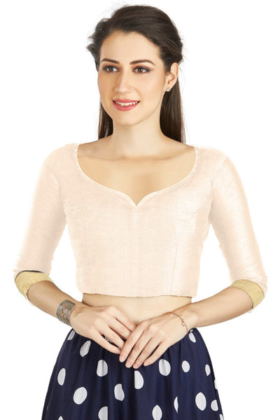 Aastha Fashion Off White Art Silk Sweet Heart Neck style Matty in Sleeves Readymade Blouse - Distacart