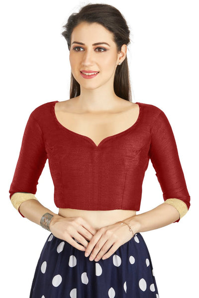 Aastha Fashion Maroon Art Silk Sweet Heart Neck style Matty in Sleeves Readymade Blouse - Distacart