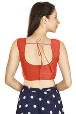 Thumbnail for Aastha Fashion Orange Art Silk Pleated Boat Neck Plain Readymade Blouse - Distacart