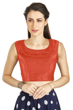 Thumbnail for Aastha Fashion Orange Art Silk Pleated Boat Neck Plain Readymade Blouse - Distacart
