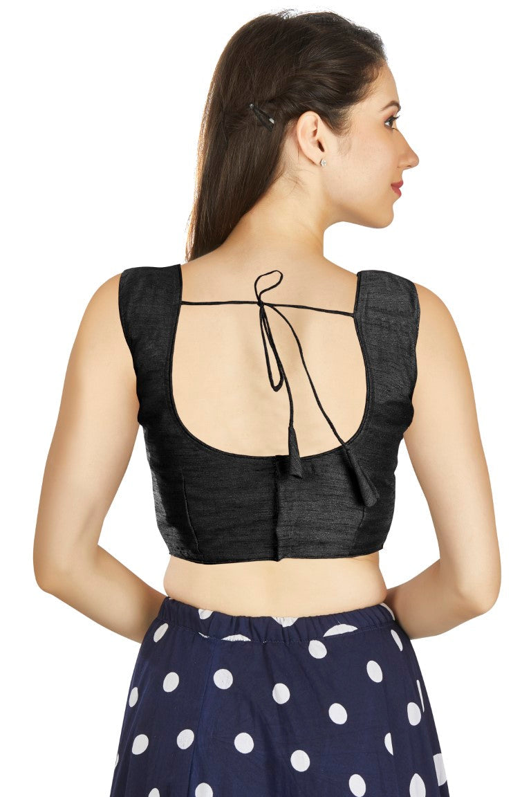 Aastha Fashion Black Art Silk Pleated Boat Neck Plain Readymade Blouse - Distacart