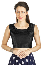 Thumbnail for Aastha Fashion Black Art Silk Pleated Boat Neck Plain Readymade Blouse - Distacart