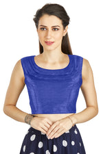 Thumbnail for Aastha Fashion Royal Blue Art Silk Pleated Boat Neck Plain Readymade Blouse - Distacart
