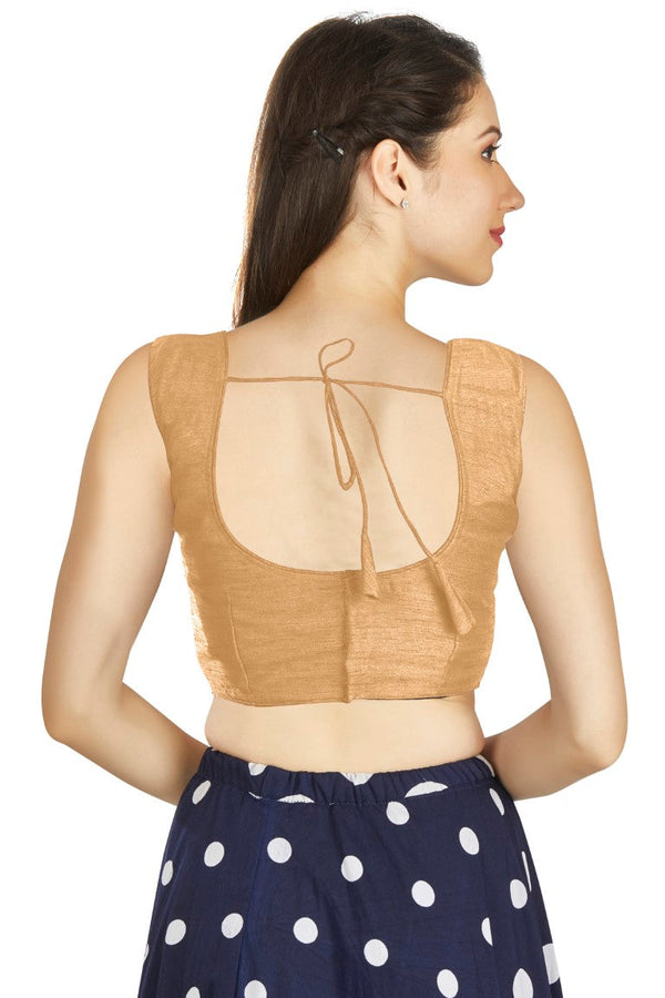 Aastha Fashion Beige Art Silk Pleated Boat Neck Plain Readymade Blouse - Distacart