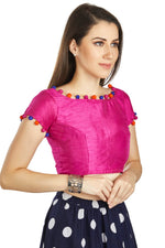 Thumbnail for Aastha Fashion Pink Art Sleek Boat Neck Potli Design In Neck Or Sleeve Readymade Blouse - Distacart