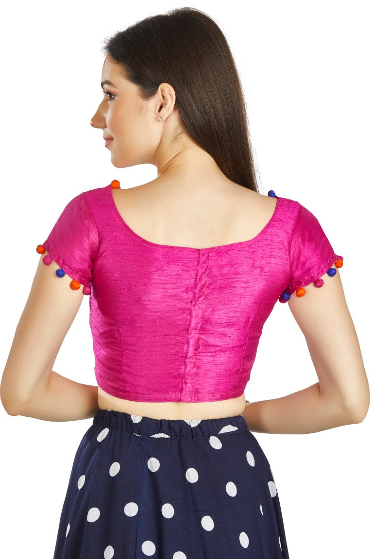 Aastha Fashion Pink Art Sleek Boat Neck Potli Design In Neck Or Sleeve Readymade Blouse - Distacart