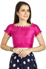 Thumbnail for Aastha Fashion Pink Art Sleek Boat Neck Potli Design In Neck Or Sleeve Readymade Blouse - Distacart