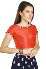 Thumbnail for Aastha Fashion Orange Art Sleek Boat Neck Potli Design In Neck Or Sleeve Readymade Blouse - Distacart
