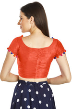 Thumbnail for Aastha Fashion Orange Art Sleek Boat Neck Potli Design In Neck Or Sleeve Readymade Blouse - Distacart