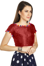 Thumbnail for Aastha Fashion Maroon Art Sleek Boat Neck Potli Design In Neck Or Sleeve Readymade Blouse