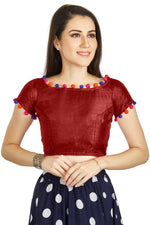 Thumbnail for Aastha Fashion Maroon Art Sleek Boat Neck Potli Design In Neck Or Sleeve Readymade Blouse
