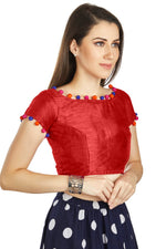 Thumbnail for Aastha Fashion Red Art Sleek Boat Neck Potli Design In Neck Or Sleeve Readymade Blouse