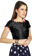 Thumbnail for Aastha Fashion Black Art Sleek Boat Neck Potli Design In Neck Or Sleeve Readymade Blouse