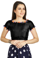 Thumbnail for Aastha Fashion Black Art Sleek Boat Neck Potli Design In Neck Or Sleeve Readymade Blouse