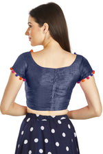 Thumbnail for Aastha Fashion Navy Blue Art Sleek Boat Neck Potli Design In Neck Or Sleeve Readymade Blouse - Distacart
