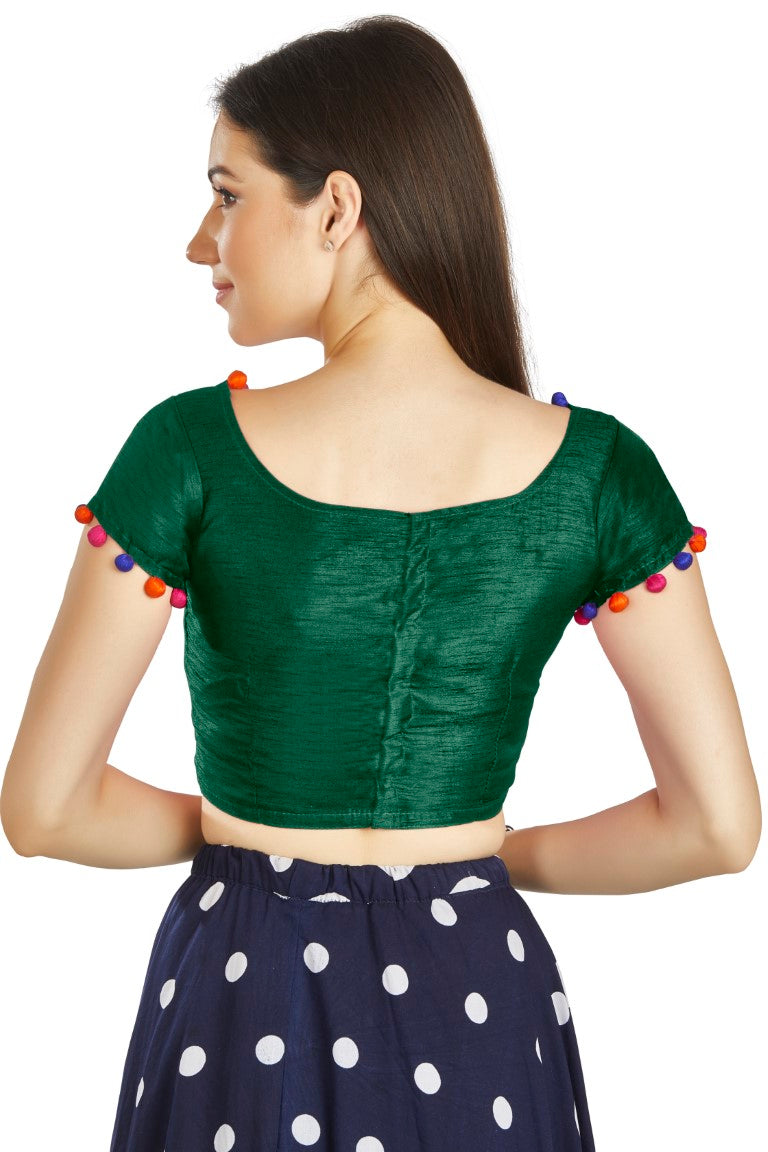 Aastha Fashion Bottle Green Art Sleek Boat Neck Potli Design In Neck Or Sleeve Readymade Blouse - Distacart