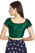 Thumbnail for Aastha Fashion Bottle Green Art Sleek Boat Neck Potli Design In Neck Or Sleeve Readymade Blouse - Distacart