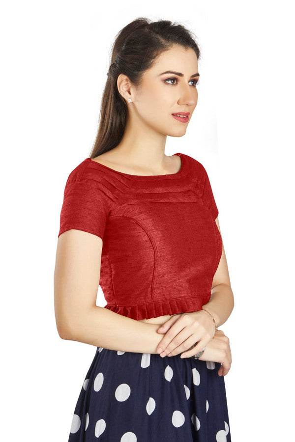 Aastha Fashion Red Art Silk Pleated Boat Neck Princes Readymade Blouse - Distacart