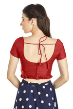 Thumbnail for Aastha Fashion Red Art Silk Pleated Boat Neck Princes Readymade Blouse - Distacart