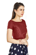 Thumbnail for Aastha Fashion Maroon Art Silk Pleated Boat Neck Princes Readymade Blouse - Distacart