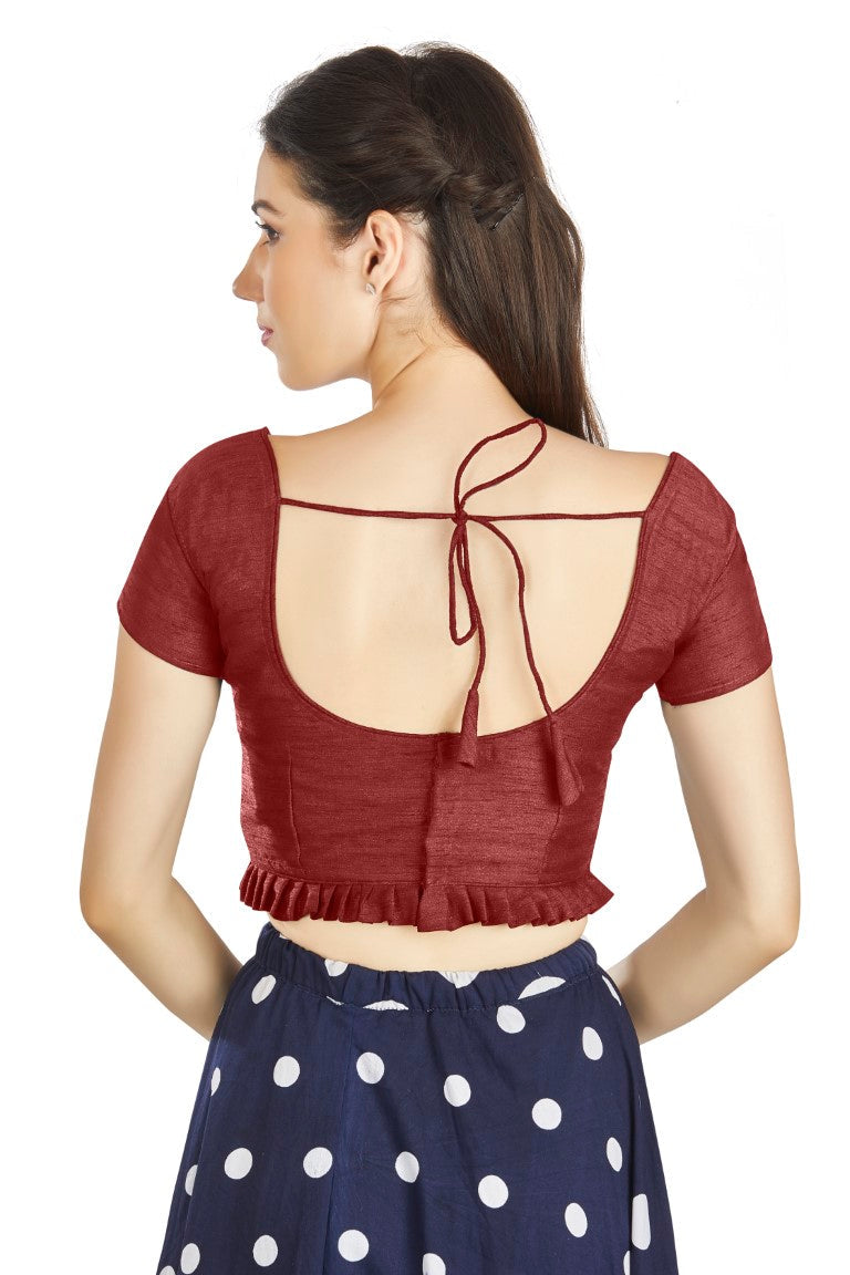Aastha Fashion Maroon Art Silk Pleated Boat Neck Princes Readymade Blouse - Distacart