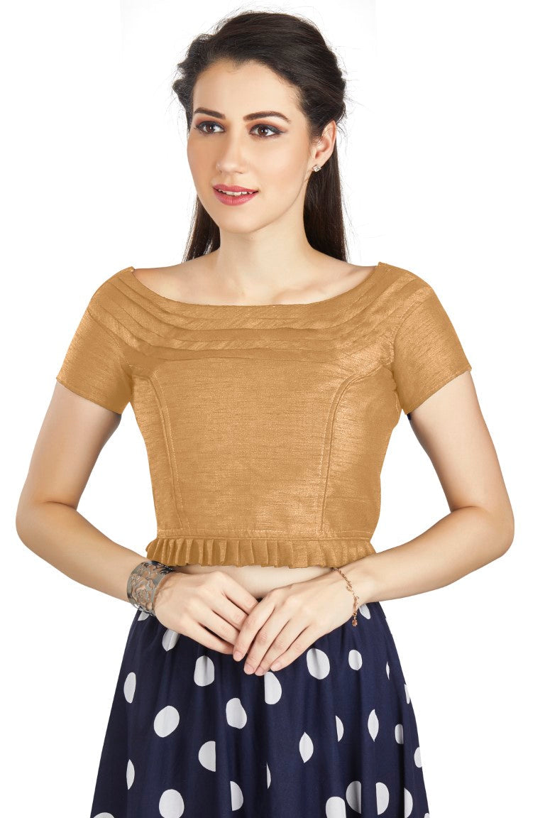 Aastha Fashion Beige Art Silk Pleated Boat Neck Princes Readymade Blouse - Distacart
