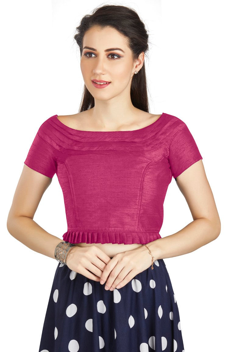 Aastha Fashion Pink Art Silk Pleated Boat Neck Princes Readymade Blouse - Distacart