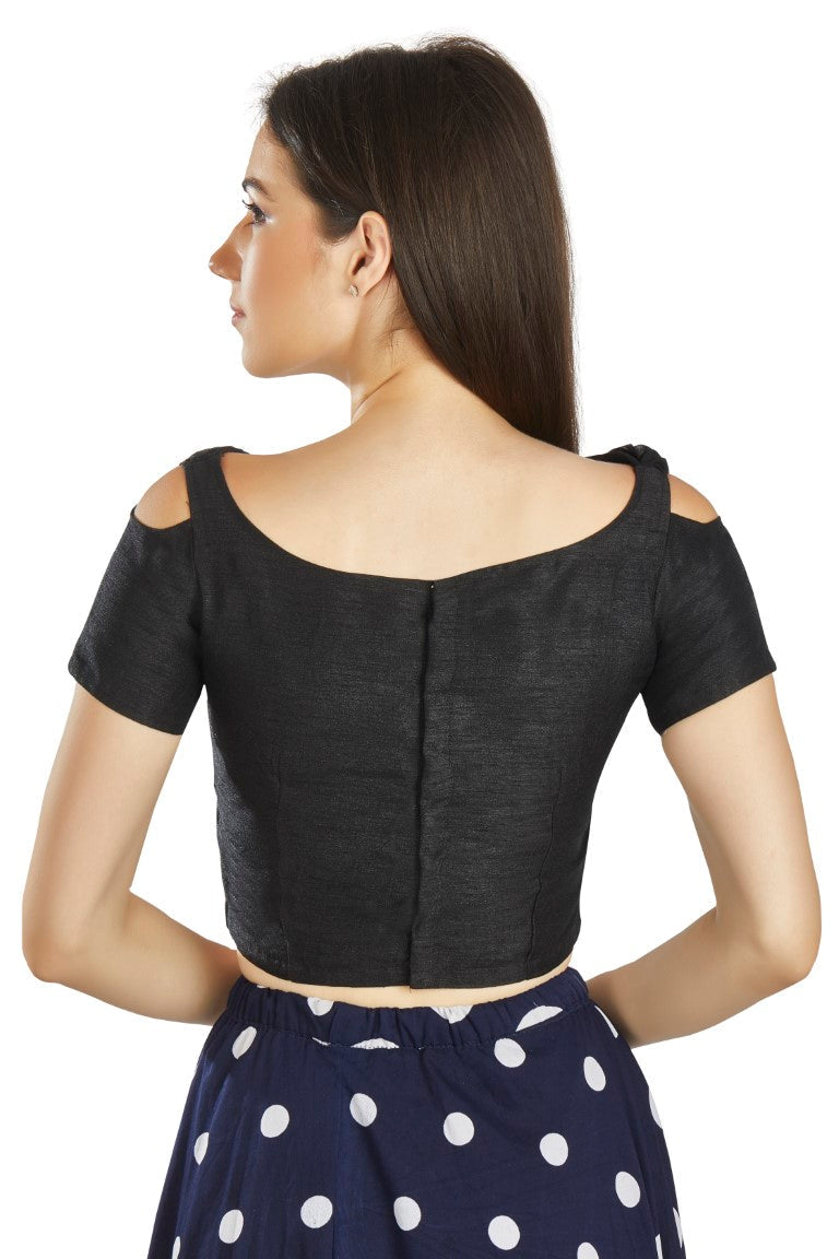 Aastha Fashion Black Art Silk V Neck Frill neck Work Readymade Blouse - Distacart