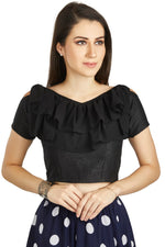 Thumbnail for Aastha Fashion Black Art Silk V Neck Frill neck Work Readymade Blouse - Distacart