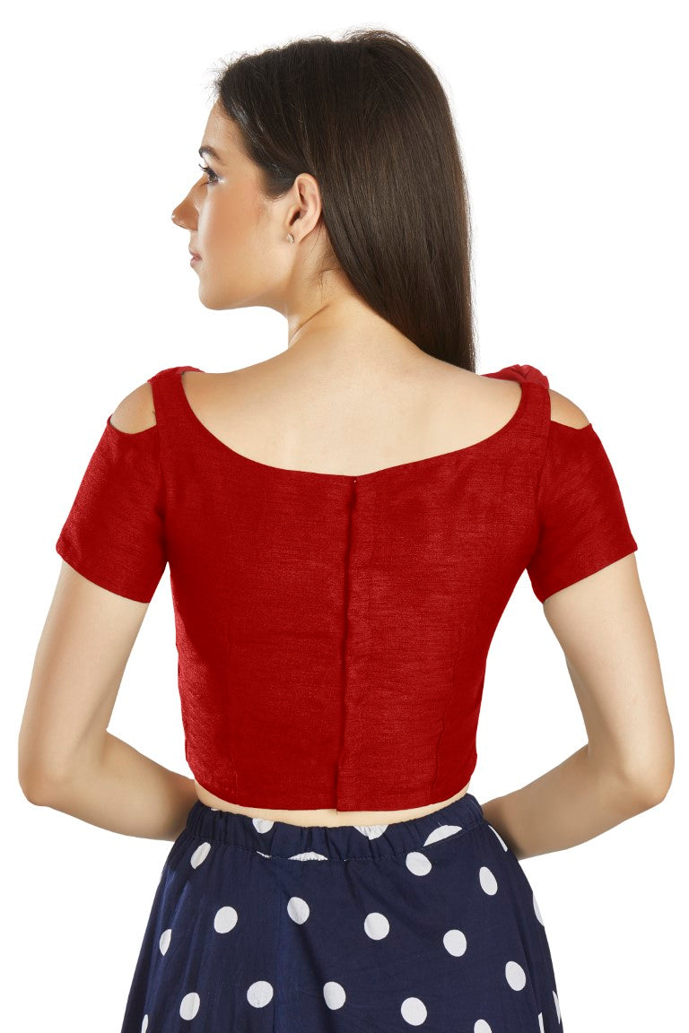 Aastha Fashion Red Art Silk V Neck Frill neck Work Readymade Blouse - Distacart