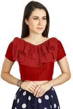Thumbnail for Aastha Fashion Red Art Silk V Neck Frill neck Work Readymade Blouse - Distacart