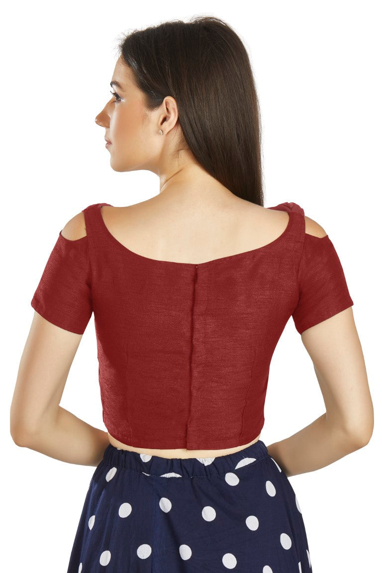 Aastha Fashion Maroon Art Silk V Neck Frill neck Work Readymade Blouse - Distacart