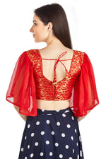 Thumbnail for Aastha Fashion Red Brocade V Neck Pleated Frill In Sleeve Readymade Blouse
