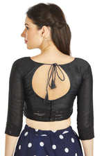 Thumbnail for Aastha Fashion Black Art Silk Round Neck Sequence Border in Sleeves Or Waist Readymade Blouse