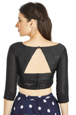 Thumbnail for Aastha Fashion Black Art Silk Round Neck Sequence Border in Sleeves Or Waist Readymade Blouse