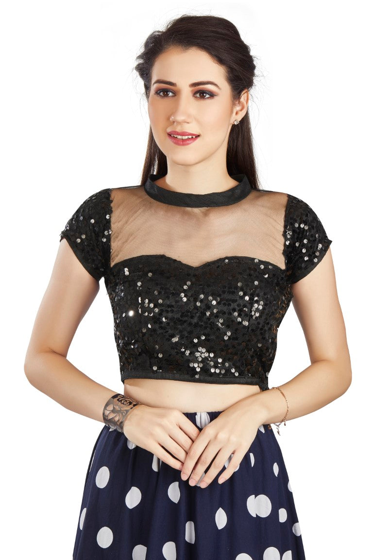 Aastha Fashion Black Net Collar Neck Sequence Work Readymade Blouse - Distacart