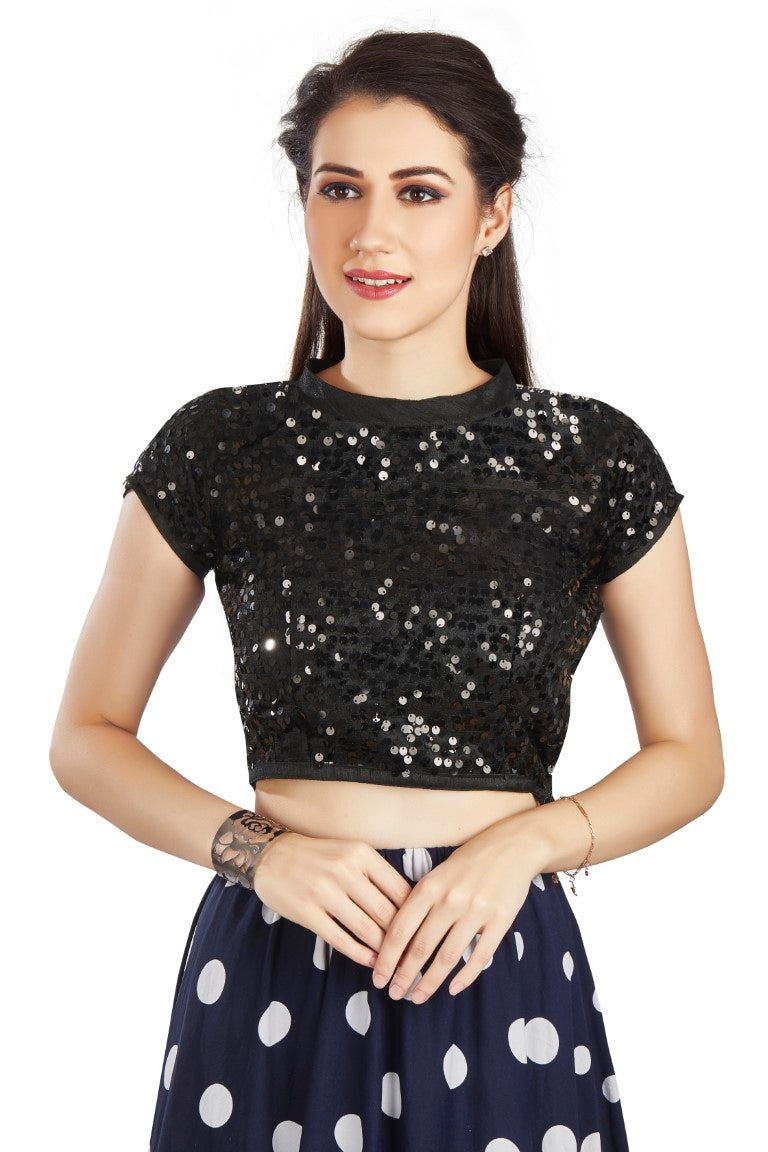 Aastha Fashion Black Net Collar Neck Sequence Work Readymade Blouse - Distacart