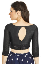 Thumbnail for Aastha Fashion Black Art Silk Sweet Heart Neck Sequence Border in Sleeves Or Waist Readymade Blouse