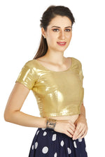 Thumbnail for Aastha Fashion Gold Matty Boat Neck Plain Readymade Blouse