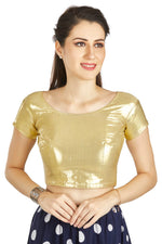 Thumbnail for Aastha Fashion Gold Matty Boat Neck Plain Readymade Blouse