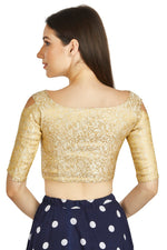 Thumbnail for Aastha Fashion Beige Brocade Boat Neck Cold Sleeve Readymade Blouse