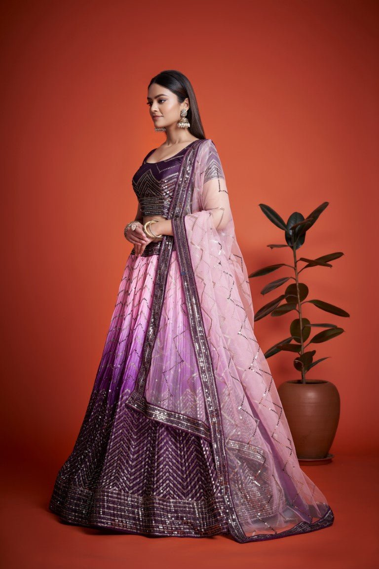 Aastha Fashion Purple Heavy Chinon Embroidery And Sequins Lehenga Choli