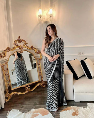 Aastha Fashion Black Georgette Sequence Embroidery Saree