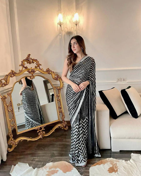 Aastha Fashion Black Georgette Sequence Embroidery Saree