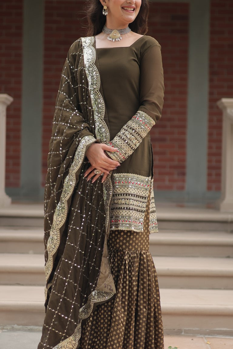 Aastha Fashion Mehandi Faux Georgette Sequins & thread Embroidered work Party Wear Designer Gown