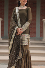 Thumbnail for Aastha Fashion Mehandi Faux Georgette Sequins & thread Embroidered work Party Wear Designer Gown