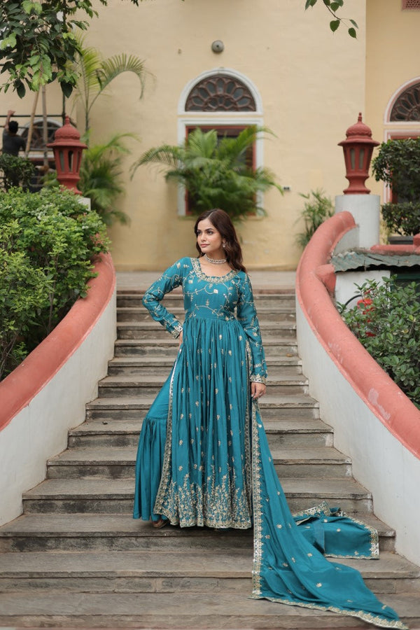Aastha Fashion Blue Chinon Sequins Embroidered work Party Wear Designer Gown